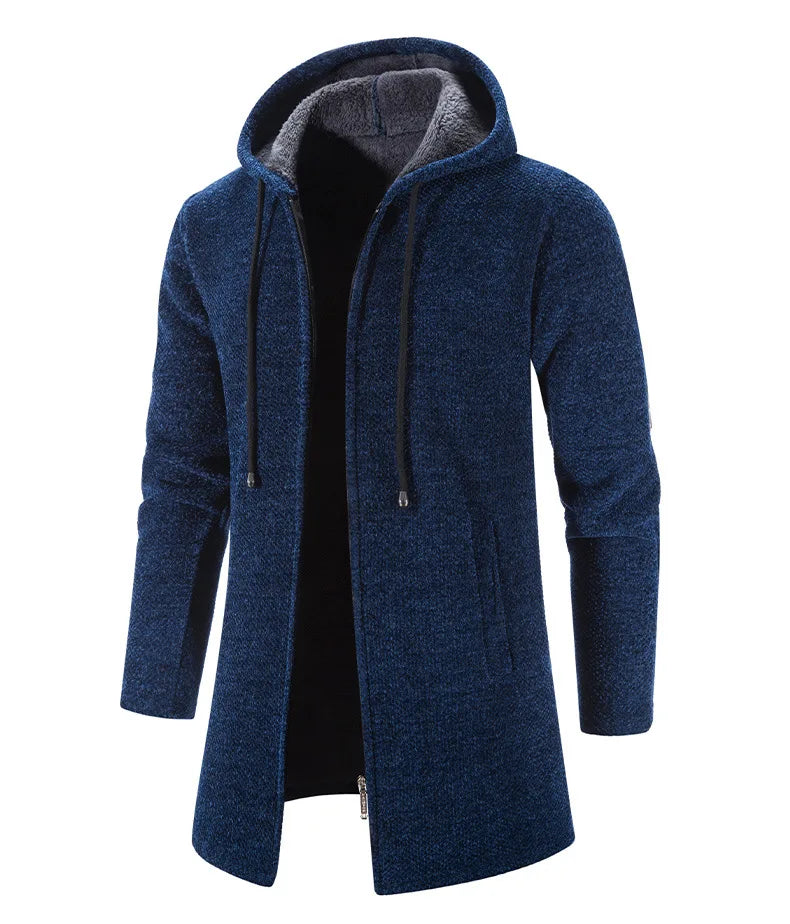 Vincent | Blauer Fleece-Mantel mit Kapuze