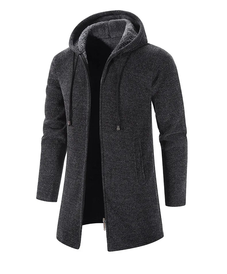 Vincent | Blauer Fleece-Mantel mit Kapuze