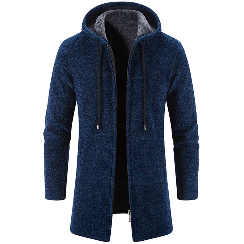 Vincent | Blauer Fleece-Mantel mit Kapuze