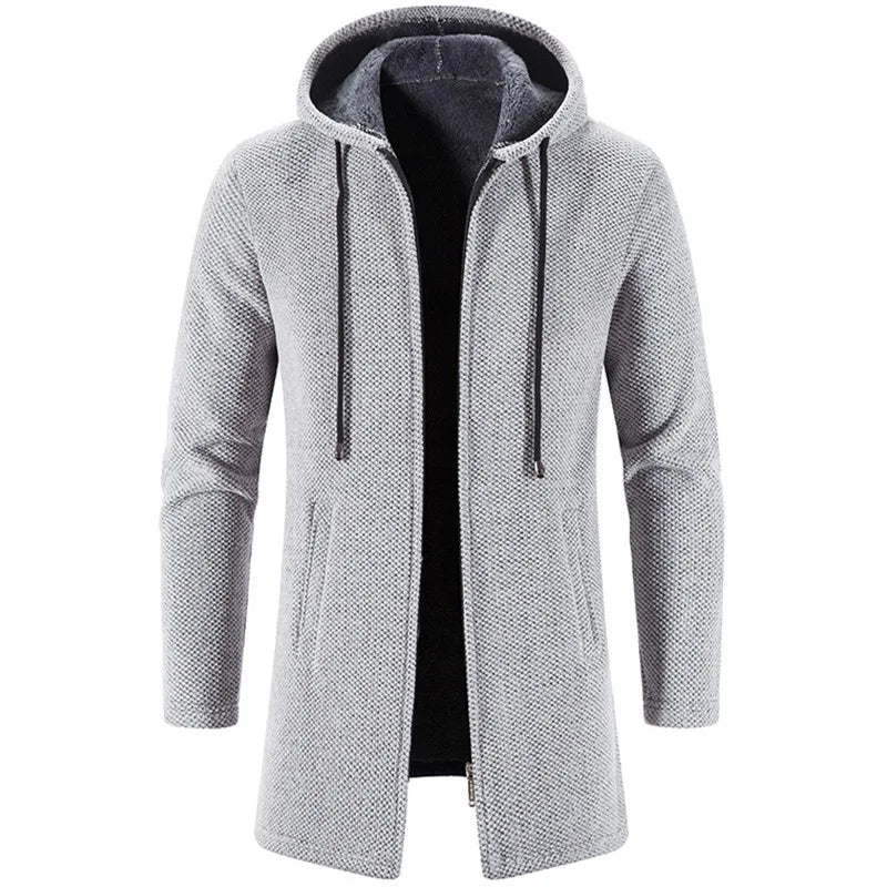 Vincent | Blauer Fleece-Mantel mit Kapuze