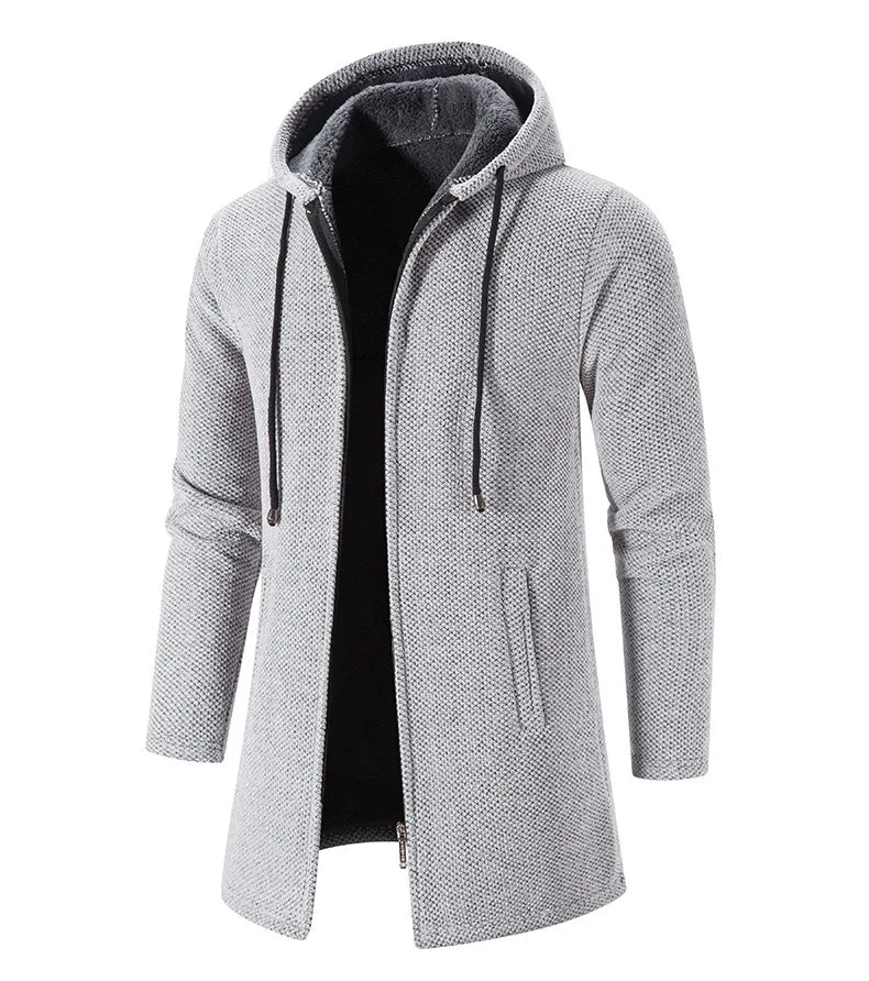 Vincent | Blauer Fleece-Mantel mit Kapuze