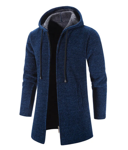 Vincent | Blauer Fleece-Mantel mit Kapuze