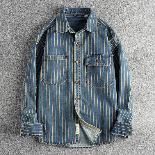 Leonid | Gestreifte Denim Shirt-Jacke