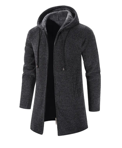 Vincent | Blauer Fleece-Mantel mit Kapuze