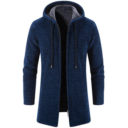 Vincent | Blauer Fleece-Mantel mit Kapuze