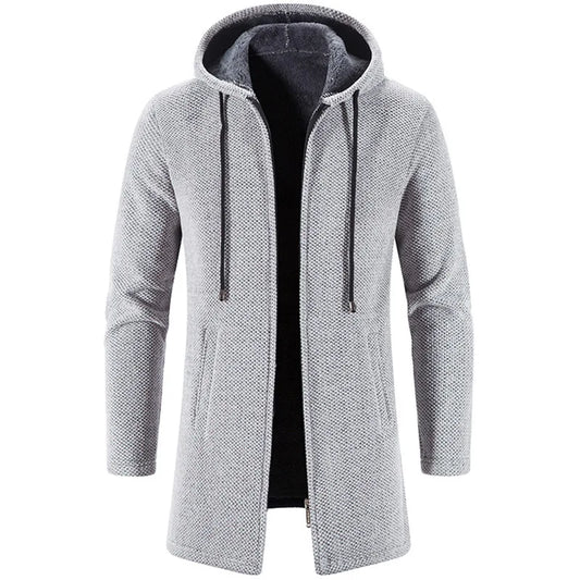Vincent | Blauer Fleece-Mantel mit Kapuze
